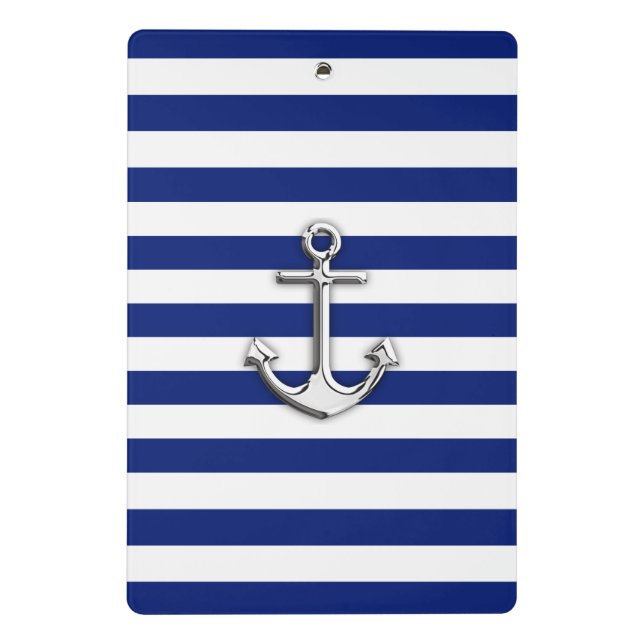Minicarpeta De Pinza Cromado como Anchor en franjas azules de la Marina (Reverso)