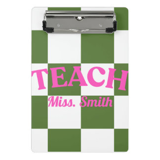 Minicarpeta De Pinza Customizable Green Checkered Teacher Clipboard 