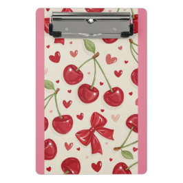 Minicarpeta De Pinza Cute Coquette Patrón de Cereza y Lazo Rojo