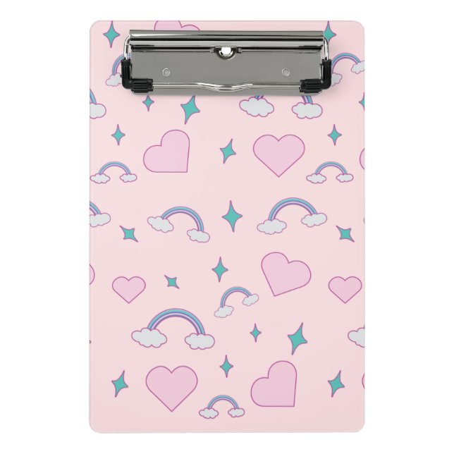Minicarpeta De Pinza Cute Pastel Hearts & Rainbow Pattern | Kawaii Pink (Anverso)
