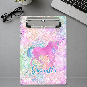 Minicarpeta De Pinza Cute Pink Rainbow unicorn Glitter monograma