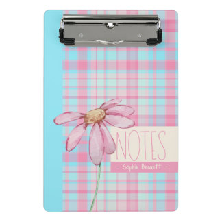 Minicarpeta De Pinza Cute plaid pastel pink Daisy Notes Notebook