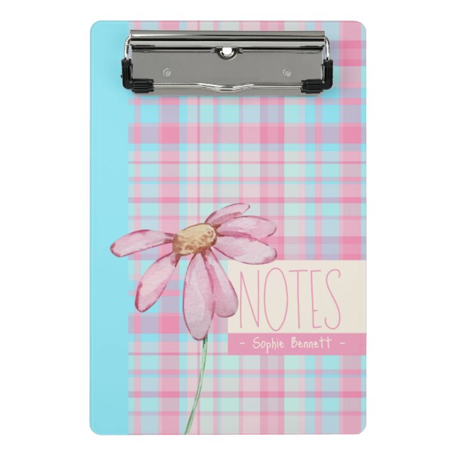 Minicarpeta De Pinza Cute plaid  pastel pink Daisy Notes Notebook  (Anverso)