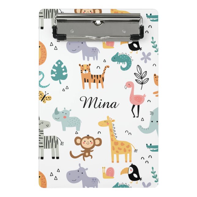 Minicarpeta De Pinza Cute Safari Jungle Animals Personalized Baby Name (Anverso)