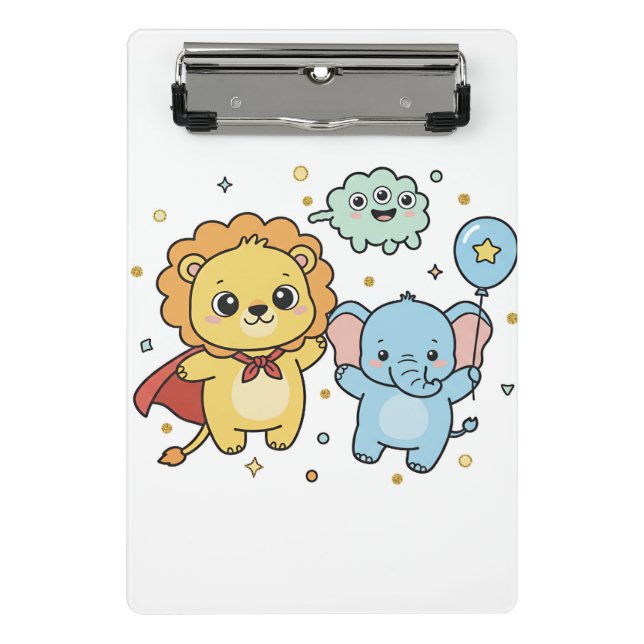 Minicarpeta De Pinza Cute Superhero Lion and Elephant Friends Cartoon (Anverso)
