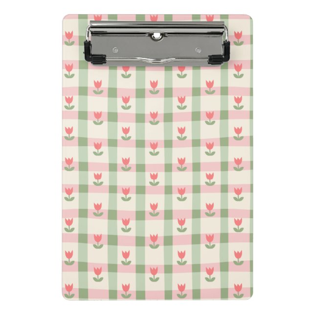 Minicarpeta De Pinza Cute Tulip Checkered Pattern | Pastel Floral  (Anverso)