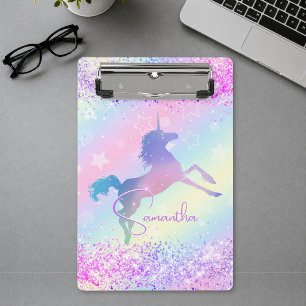 Minicarpeta De Pinza Cute unicornio rosa arte de monograma de arcoíris