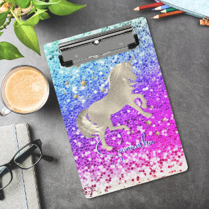 Minicarpeta De Pinza Cute unicornio rosa Glitter arcoiris dorado monogr