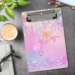 Minicarpeta De Pinza Cute unicornio rosa Glitter arcoíris Gotea monogra