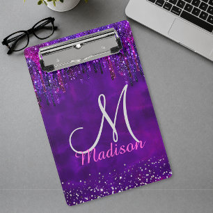 Minicarpeta De Pinza Cute Unicornio rosa morado con Glitter monograma C