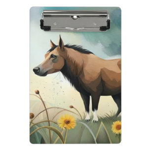 Minicarpeta De Pinza Cuto pony marrón en el campo floral