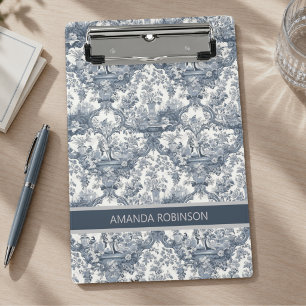 Minicarpeta De Pinza Damásco floral vintage Monograma azul toile de jou