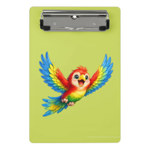 Minicarpeta De Pinza Dibujo animado de loro feliz para niños y aves 