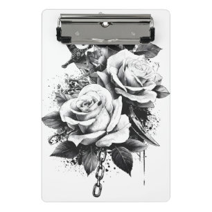 Minicarpeta De Pinza Diseño de arte de tatuaje blanco y negro de alto c