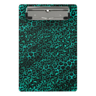 Minicarpeta De Pinza Diseño de la serie Leopardo verde azulado y dorado