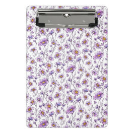 Minicarpeta De Pinza Diseño de patrón botánico de flor silvestre púrpur