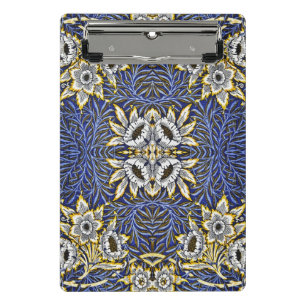 Minicarpeta De Pinza Diseño de Tulipán y Sauce Azul y Dorado de William