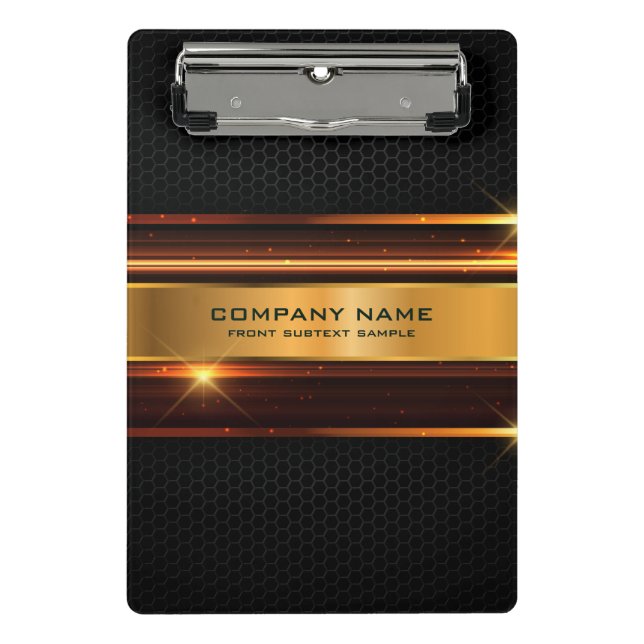 Minicarpeta De Pinza Diseño geométrico elegante metálico negro y dorado (Anverso)