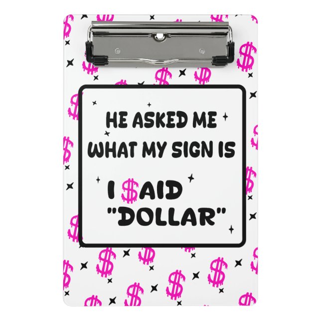 Minicarpeta De Pinza Dollar Is My Sign – Hot Pink Hustle Design (Anverso)