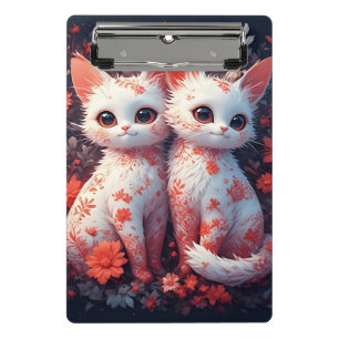 Minicarpeta De Pinza Dos gatitos blancos y flores