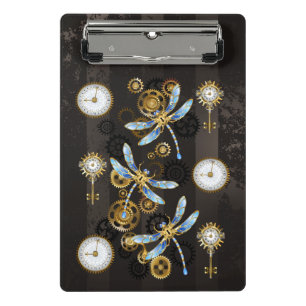 Minicarpeta De Pinza Dragoniscos de Steampunk sobre fondo rayado marrón