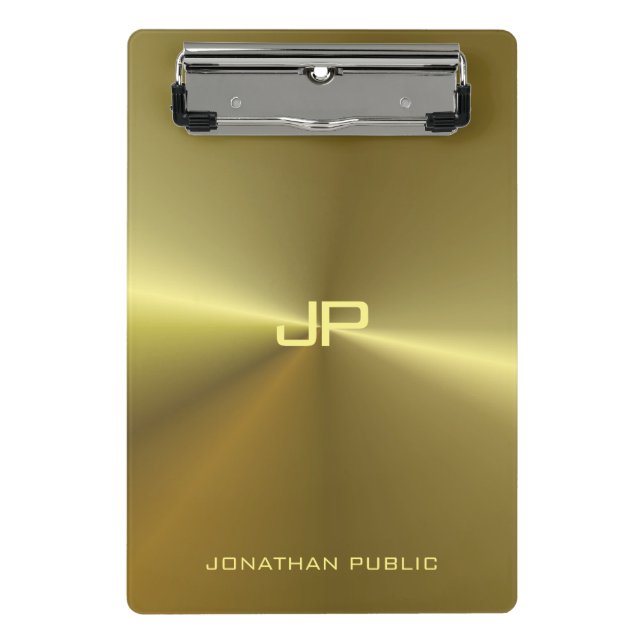 Minicarpeta De Pinza El oro metálico luce moderno elegante monogramado (Anverso)