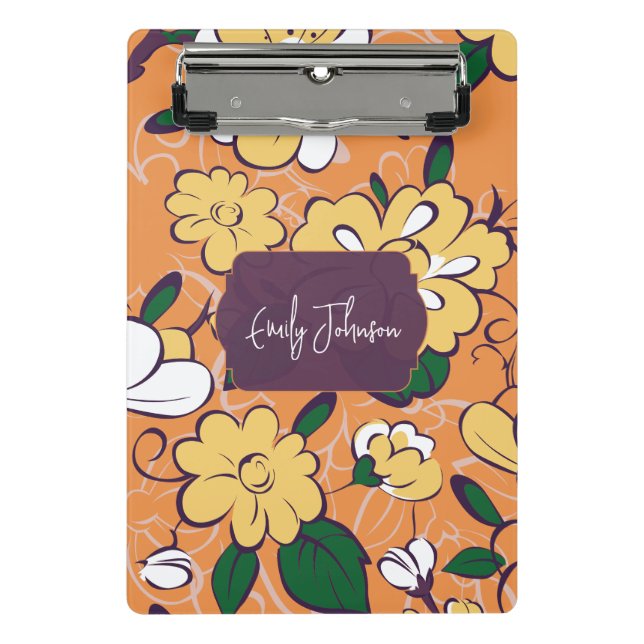 Minicarpeta De Pinza Elegant Botanical Custom Name Orange White Floral (Anverso)