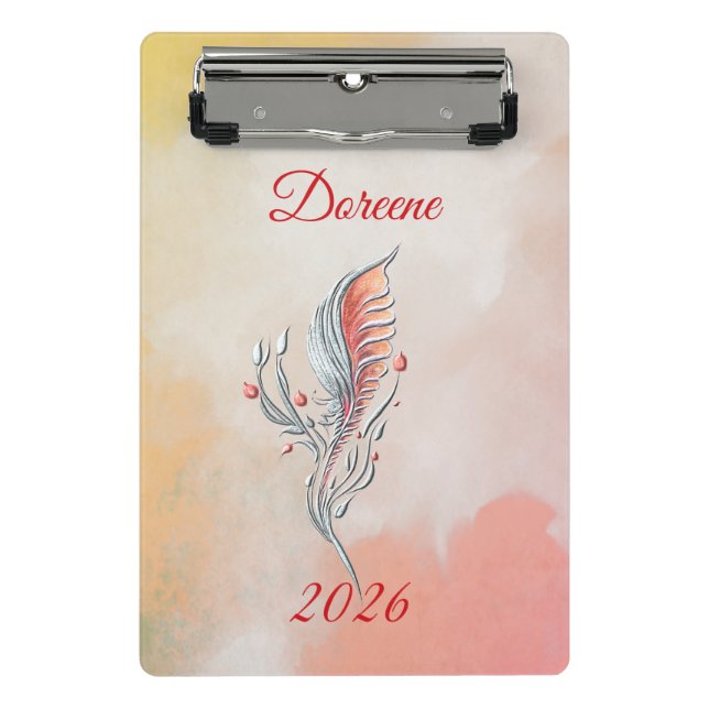 Minicarpeta De Pinza Elegant Feather Floral Watercolour mini clipboard  (Anverso)