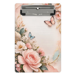 Minicarpeta De Pinza Elegant Floral Butterfly Clipboard