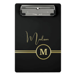 Minicarpeta De Pinza Elegant Gold Signature Monogram on Black