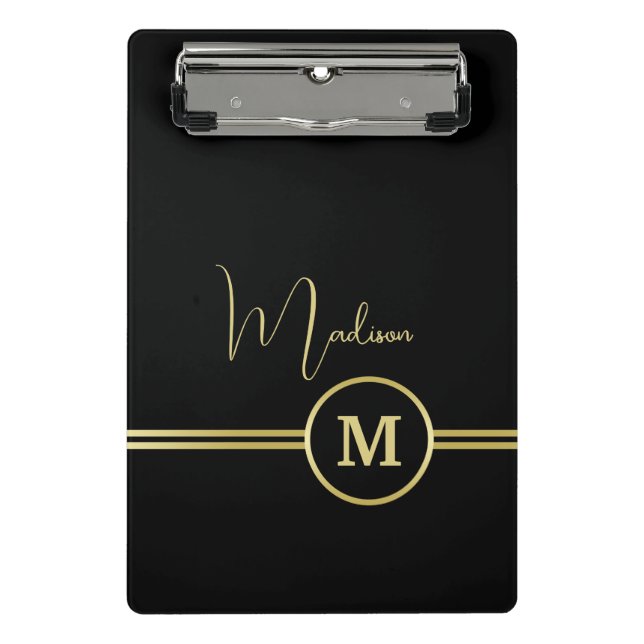 Minicarpeta De Pinza Elegant Gold Signature Monogram on Black (Anverso)