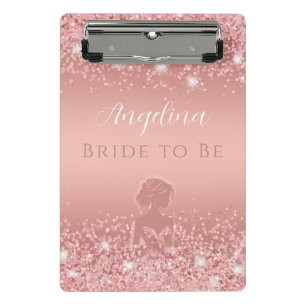 Minicarpeta De Pinza Elegante Bridal Shower con Brillo Dorado Rosa de L