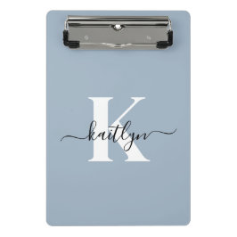 Minicarpeta De Pinza Elegante Monograma de Letra en Azul Polvo