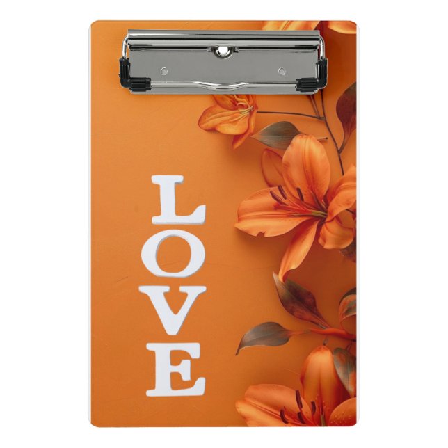 Minicarpeta De Pinza Elegante Naranja Floral Love Exam Pad (Anverso)