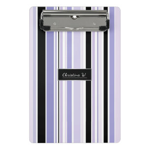 Minicarpeta De Pinza Elegante negro y rayas lilas