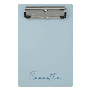 Minicarpeta De Pinza Elegante Nombre Personalizado Pastel Azul