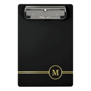 Minicarpeta De Pinza Elegante oro Monograma personalizado sobre negro
