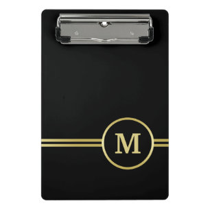Minicarpeta De Pinza Elegante oro Monograma personalizado sobre negro