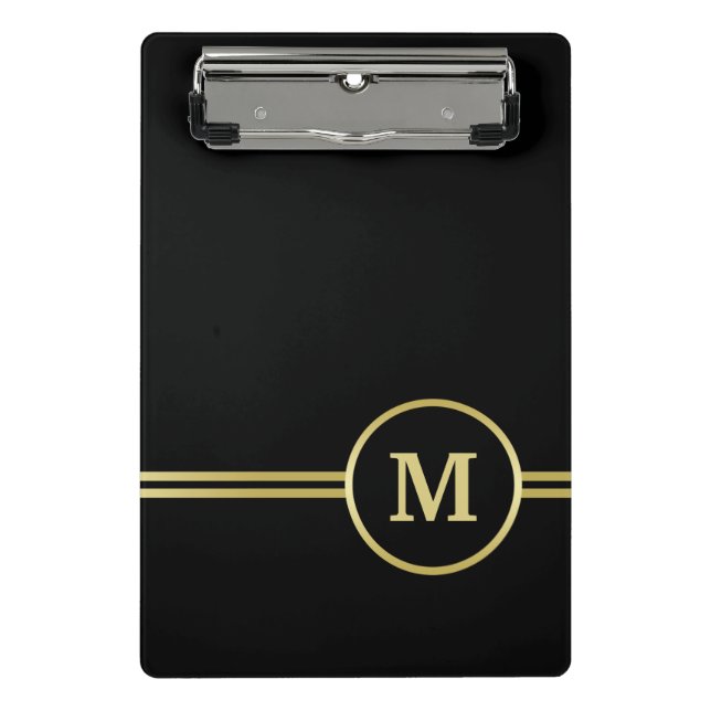 Minicarpeta De Pinza Elegante oro Monograma personalizado sobre negro (Anverso)