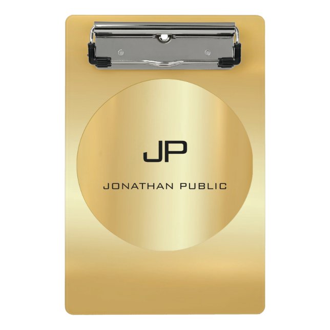 Minicarpeta De Pinza Elegante plantilla de Monograma Moderno Faux Gold (Anverso)