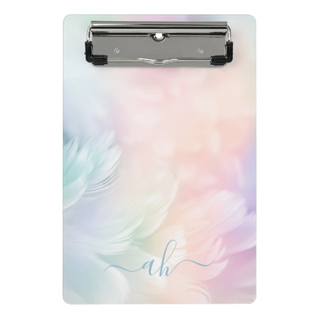 Minicarpeta De Pinza Elegante pluma de arcoiris monogramada pastel (Anverso)