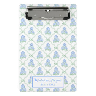Minicarpeta De Pinza Enrejado Elegante con Hortensias Azules y Verdes M