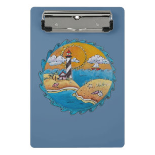 Minicarpeta De Pinza Escena de playa de faro caprichosa Arte popular co