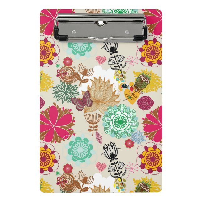 Minicarpeta De Pinza Estampado de flores en estilo retro (Anverso)