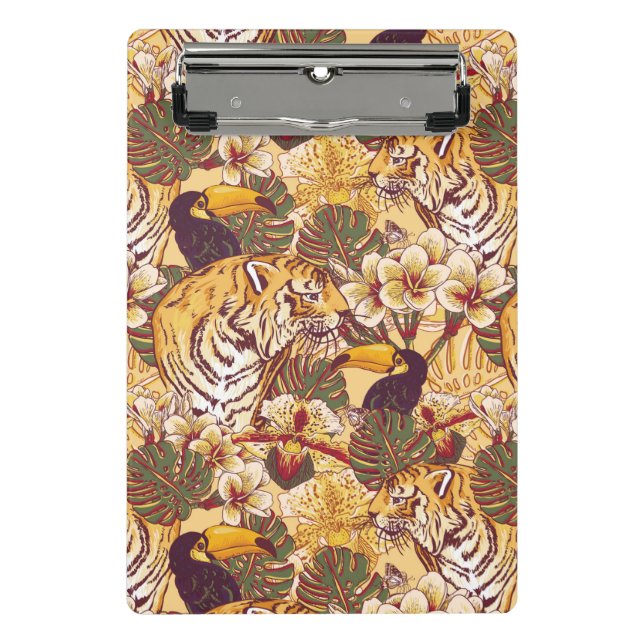 Minicarpeta De Pinza Estampado de flores tropical con el tigre (Anverso)