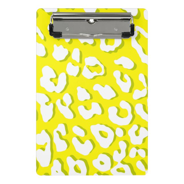 Minicarpeta De Pinza Estampado de leopardo blanco amarillo (Anverso)