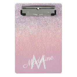 Minicarpeta De Pinza Falso brillo monogramado rosa y púrpura brillante