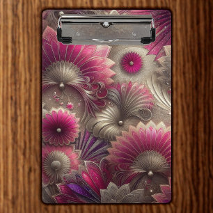 Minicarpeta De Pinza Fans de rosa y plateado Art Nouveau