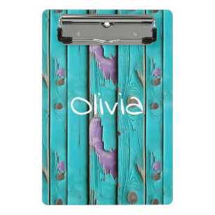 Minicarpeta De Pinza Faux Wood Purple and Turquoise Blue