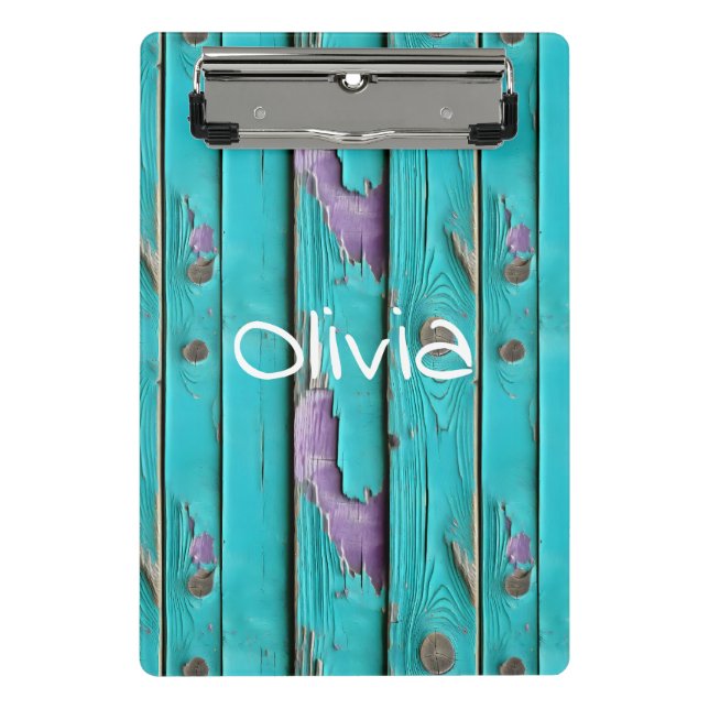 Minicarpeta De Pinza Faux Wood Purple and Turquoise Blue (Anverso)